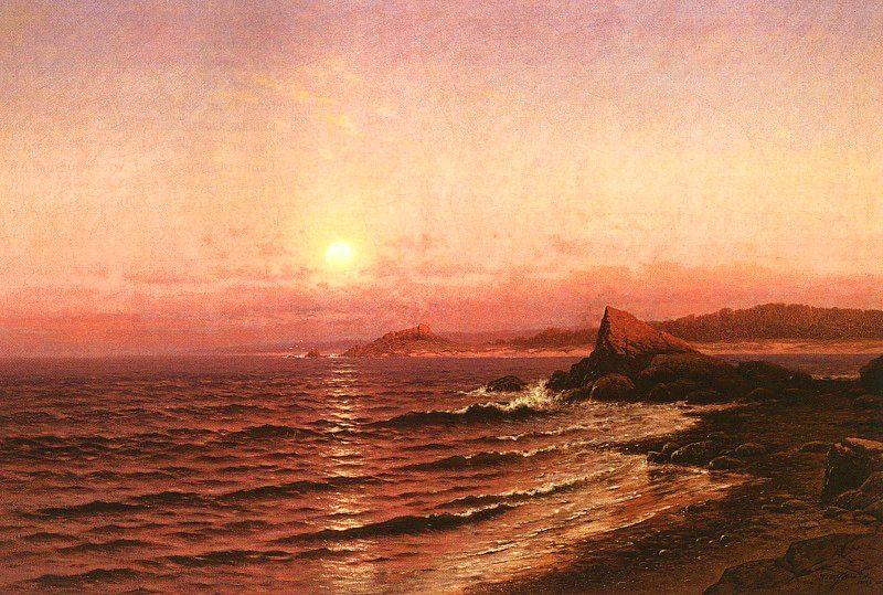 Raymond D Yelland Moonrise Over Seacoast at Pacific Grove